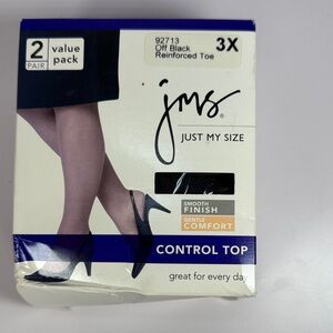 Just My Size 3X JMS Off Black Control Top Pantyhose 2-Pair reinforced toe